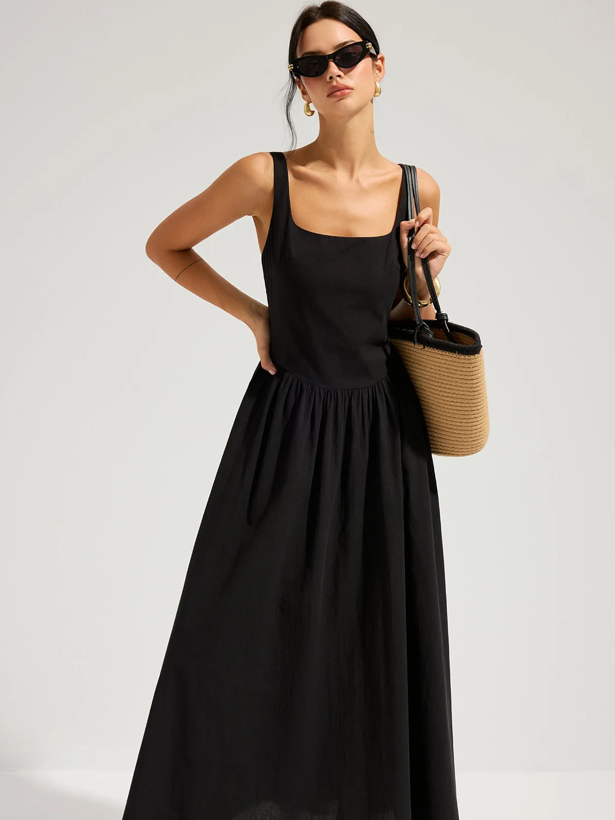 Cotton Square Neck Backless Maxi Dress sold by COMMENSE product image thumbnail 2
