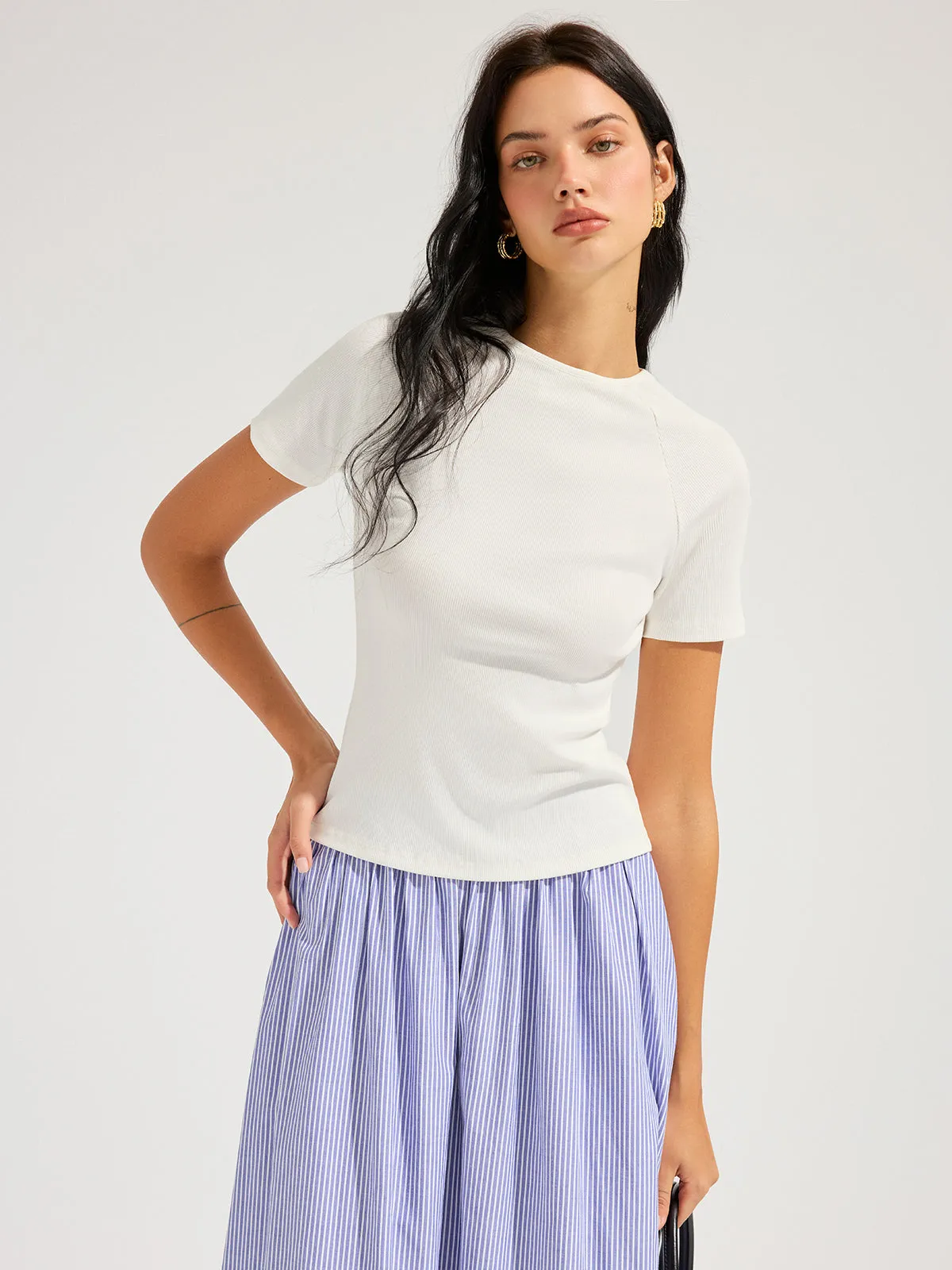 Ribbed Open Back Short Sleeve Top sold by COMMENSE product image thumbnail 3