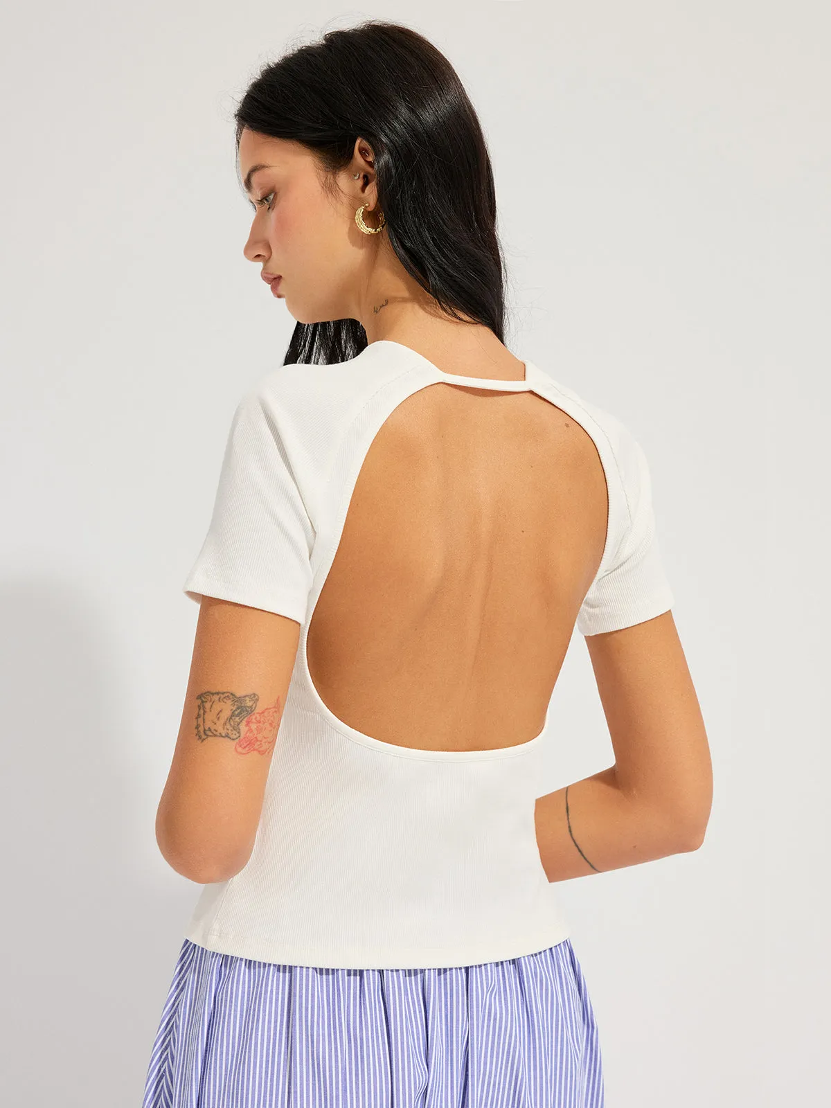 Ribbed Open Back Short Sleeve Top sold by COMMENSE product image thumbnail 4