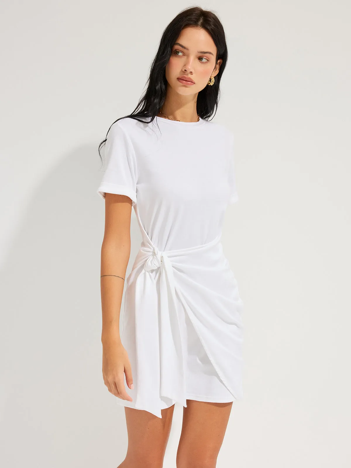 Short Sleeve Knotted Wrap Mini Dress sold by COMMENSE product image thumbnail 2