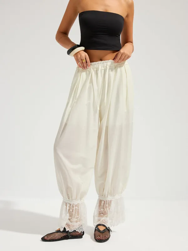 Lace Cuff Drawstring Harem Pants made by COMMENSE
