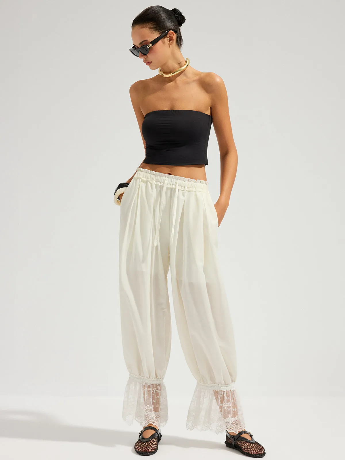Lace Cuff Drawstring Harem Pants sold by COMMENSE product image thumbnail 3