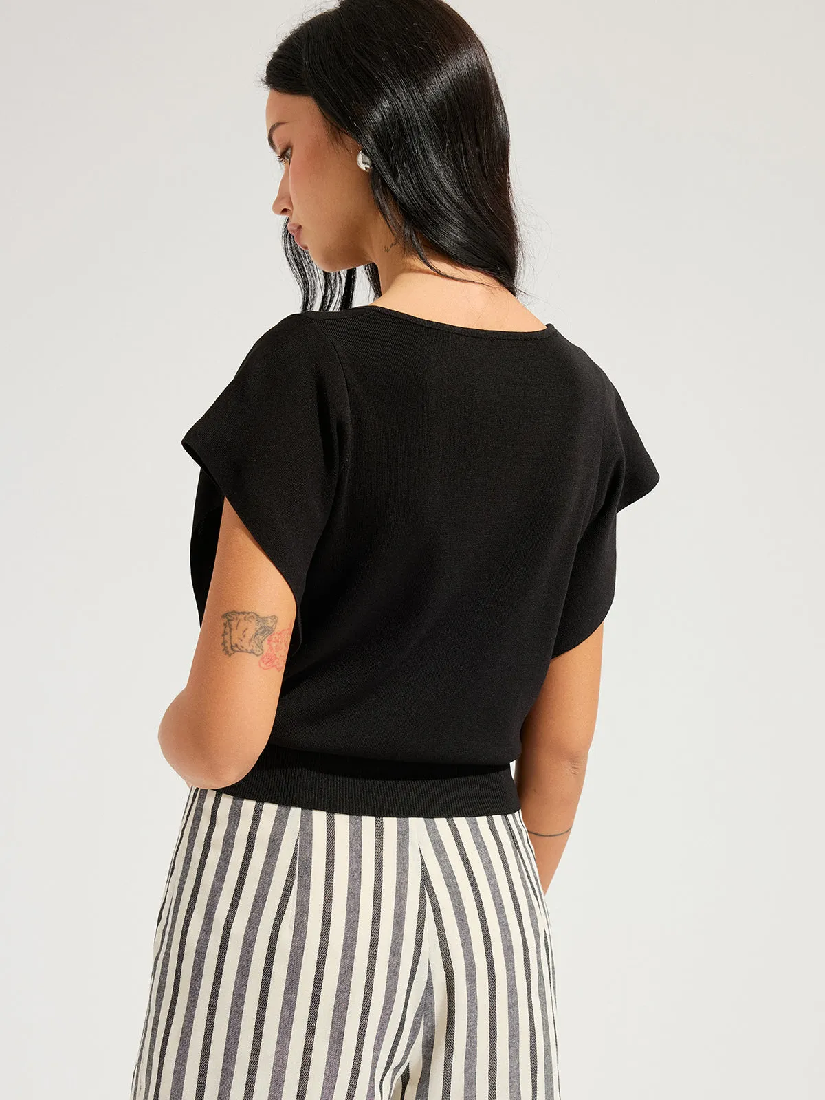 V-Neck Flutter Sleeve Cinched Knitted Tops sold by COMMENSE product image thumbnail 5