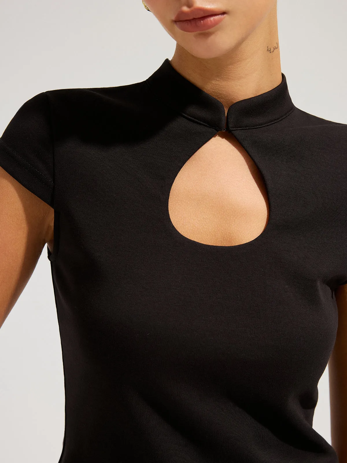 Mandarin Collar Keyhole Short Sleeve Top sold by COMMENSE product image thumbnail 2