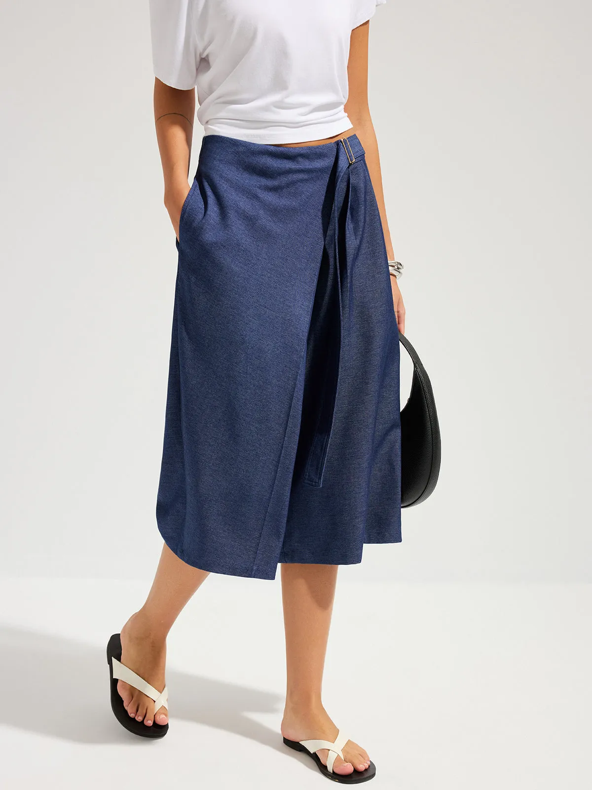 Wrap-Front Belted Culotte Capri Pants sold by COMMENSE product image thumbnail 4