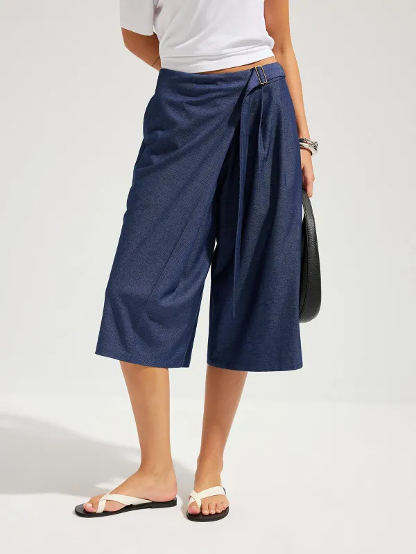Wrap-Front Belted Culotte Capri Pants made by COMMENSE