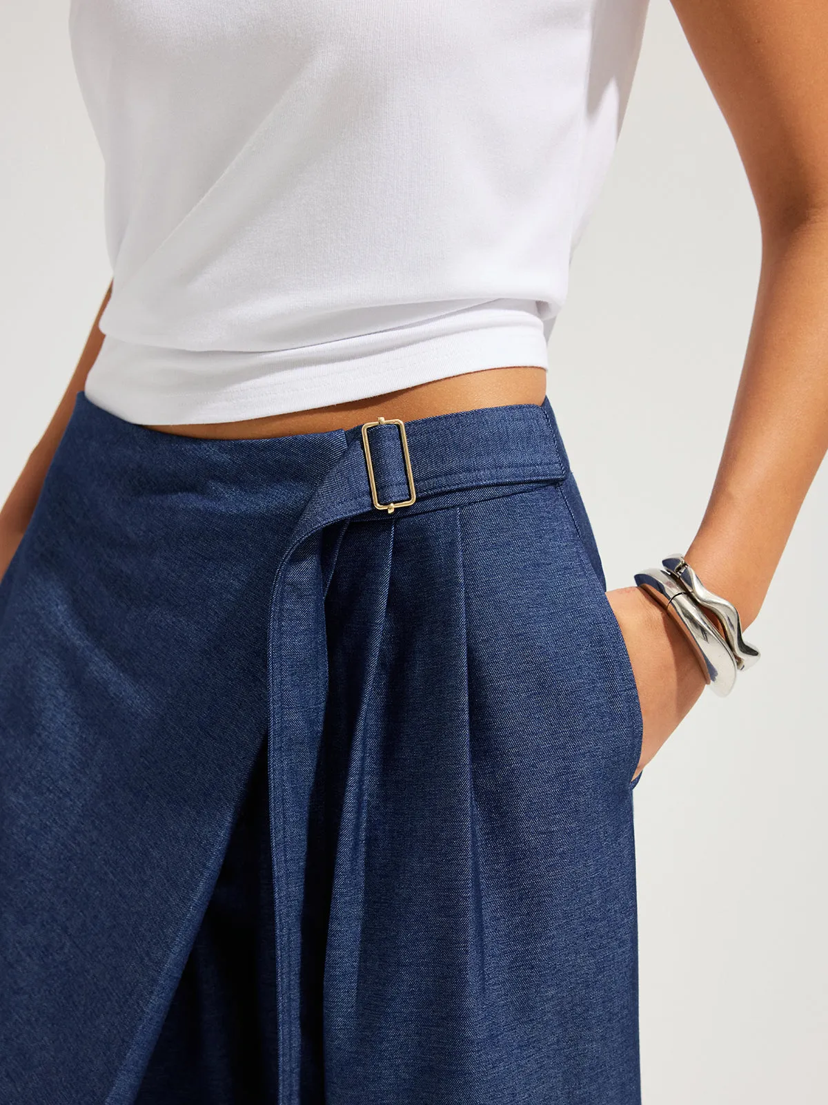 Wrap-Front Belted Culotte Capri Pants sold by COMMENSE product image thumbnail 5
