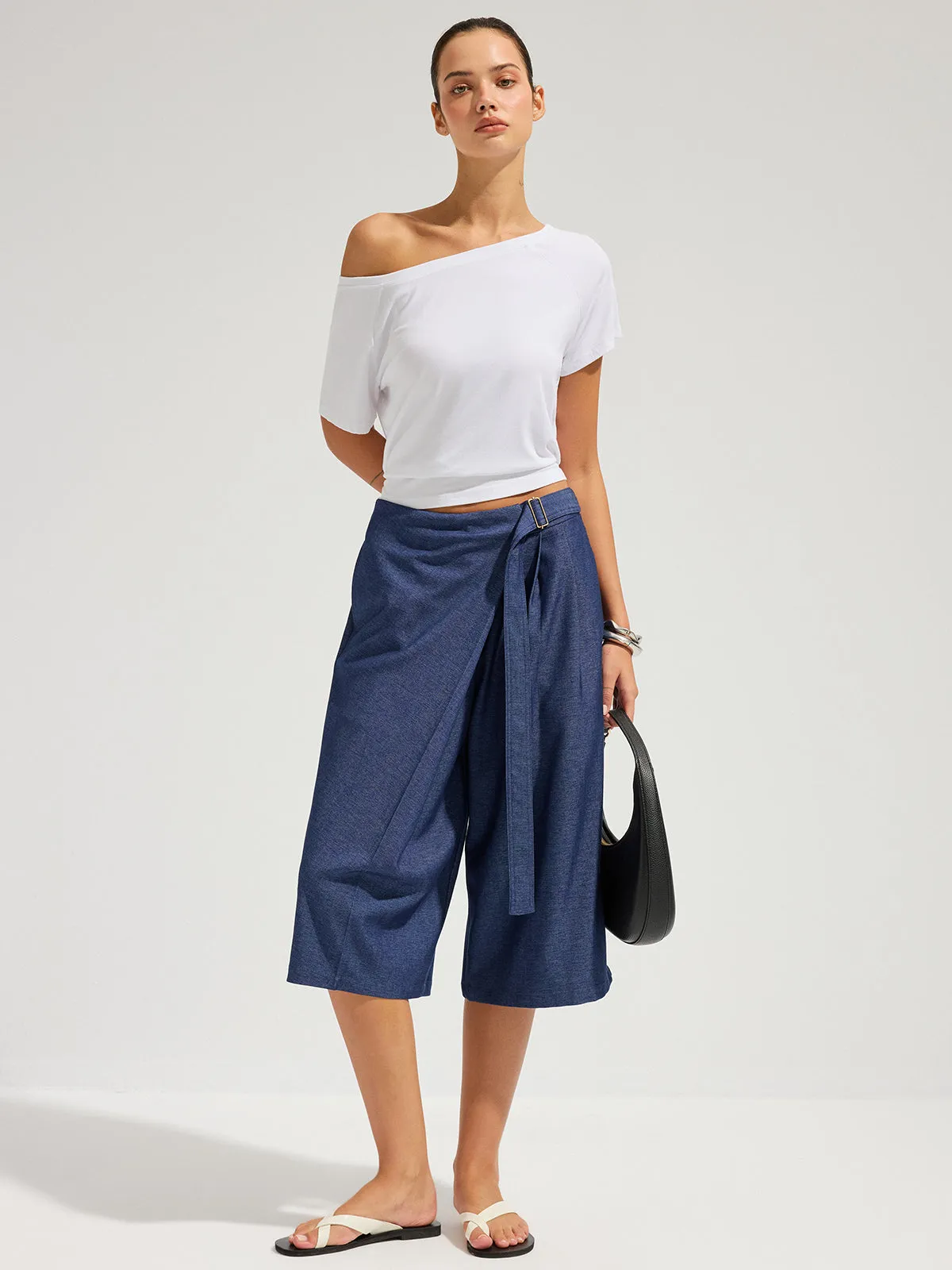 Wrap-Front Belted Culotte Capri Pants sold by COMMENSE product image thumbnail 2