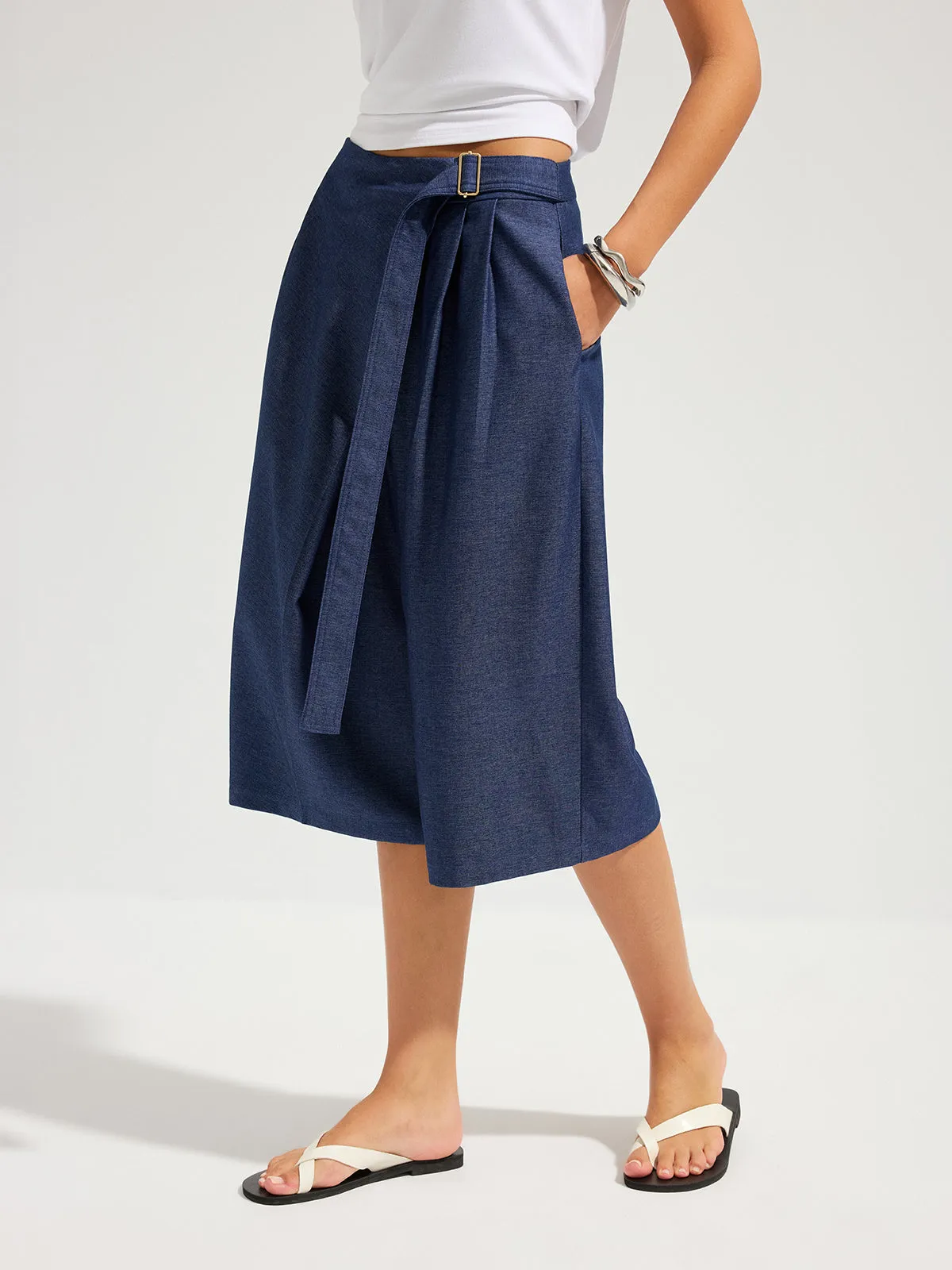 Wrap-Front Belted Culotte Capri Pants sold by COMMENSE product image thumbnail 3