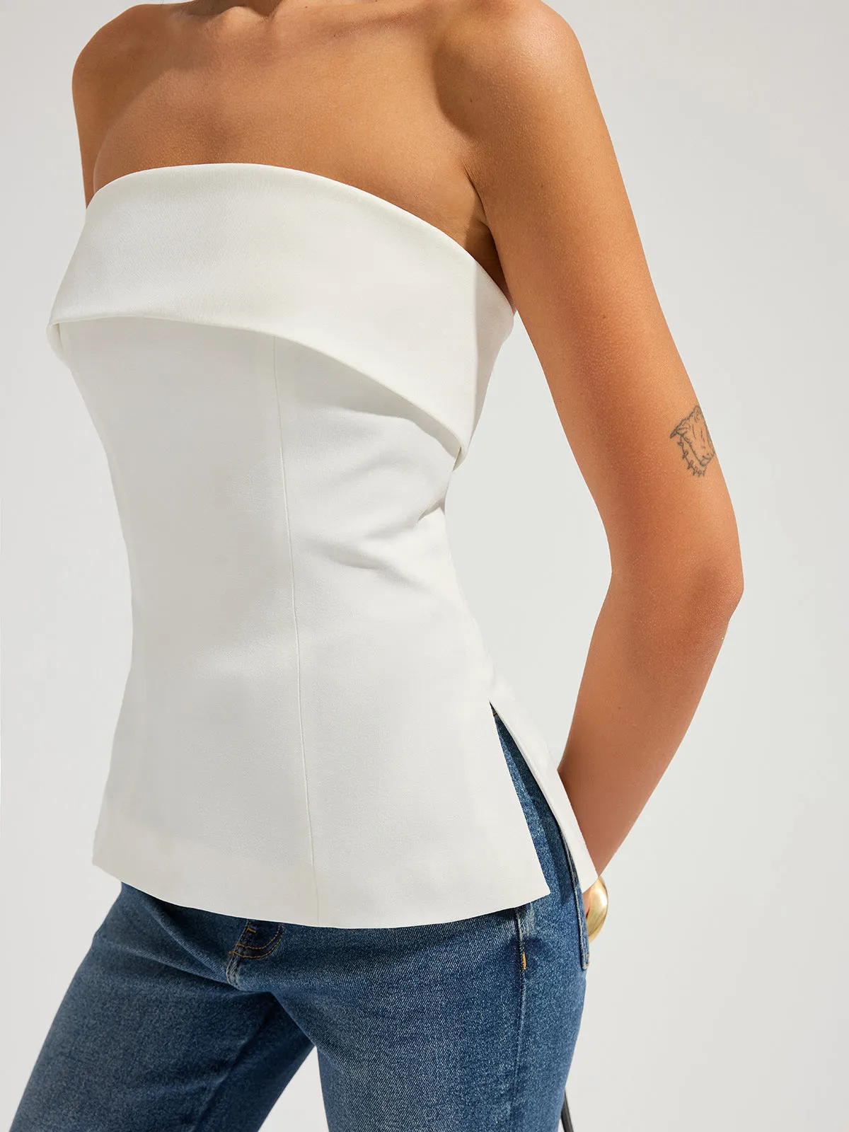 Strapless Foldover Side Slit Tube Top sold by COMMENSE