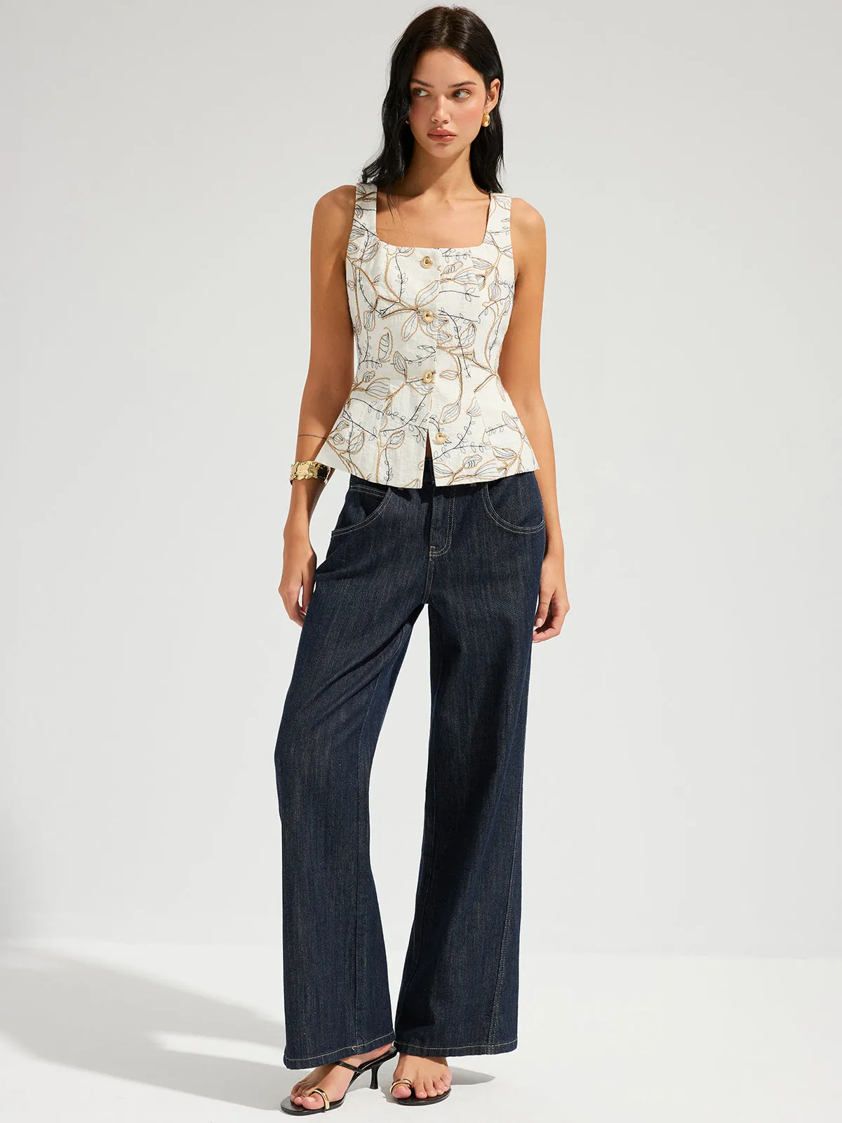Embroidered Floral Square Neck Tank Top sold by COMMENSE product image thumbnail 5