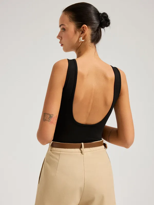 Bra-Free Backless Square Neck Bodysuit made by COMMENSE