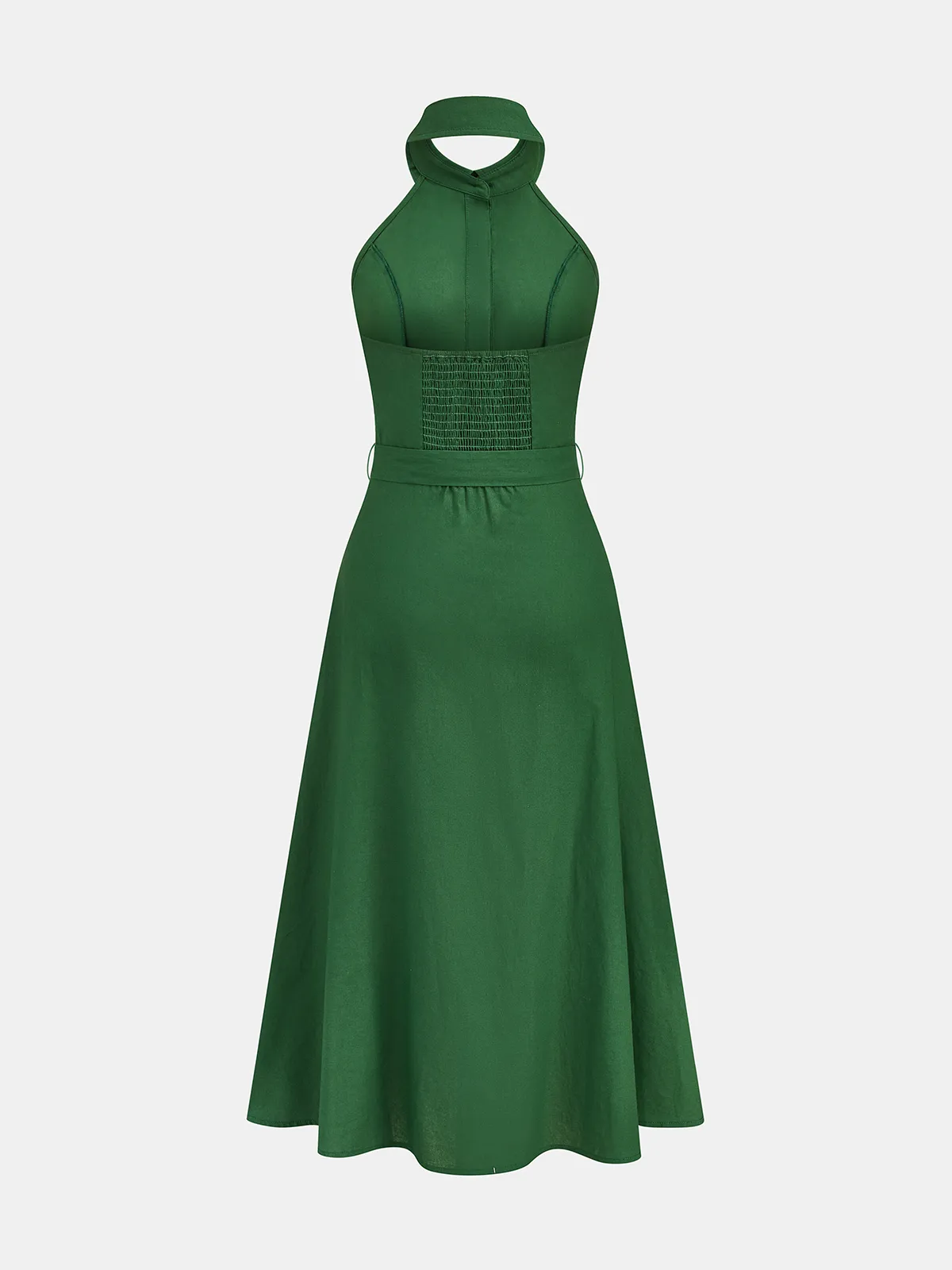 Belted Cotton Linen Halter Shirt Maxi Dress sold by COMMENSE product image thumbnail 3