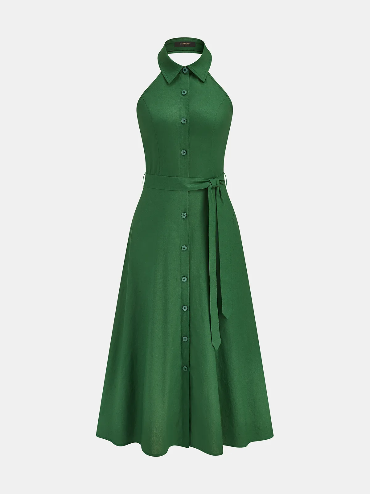 Belted Cotton Linen Halter Shirt Maxi Dress sold by COMMENSE product image thumbnail 2