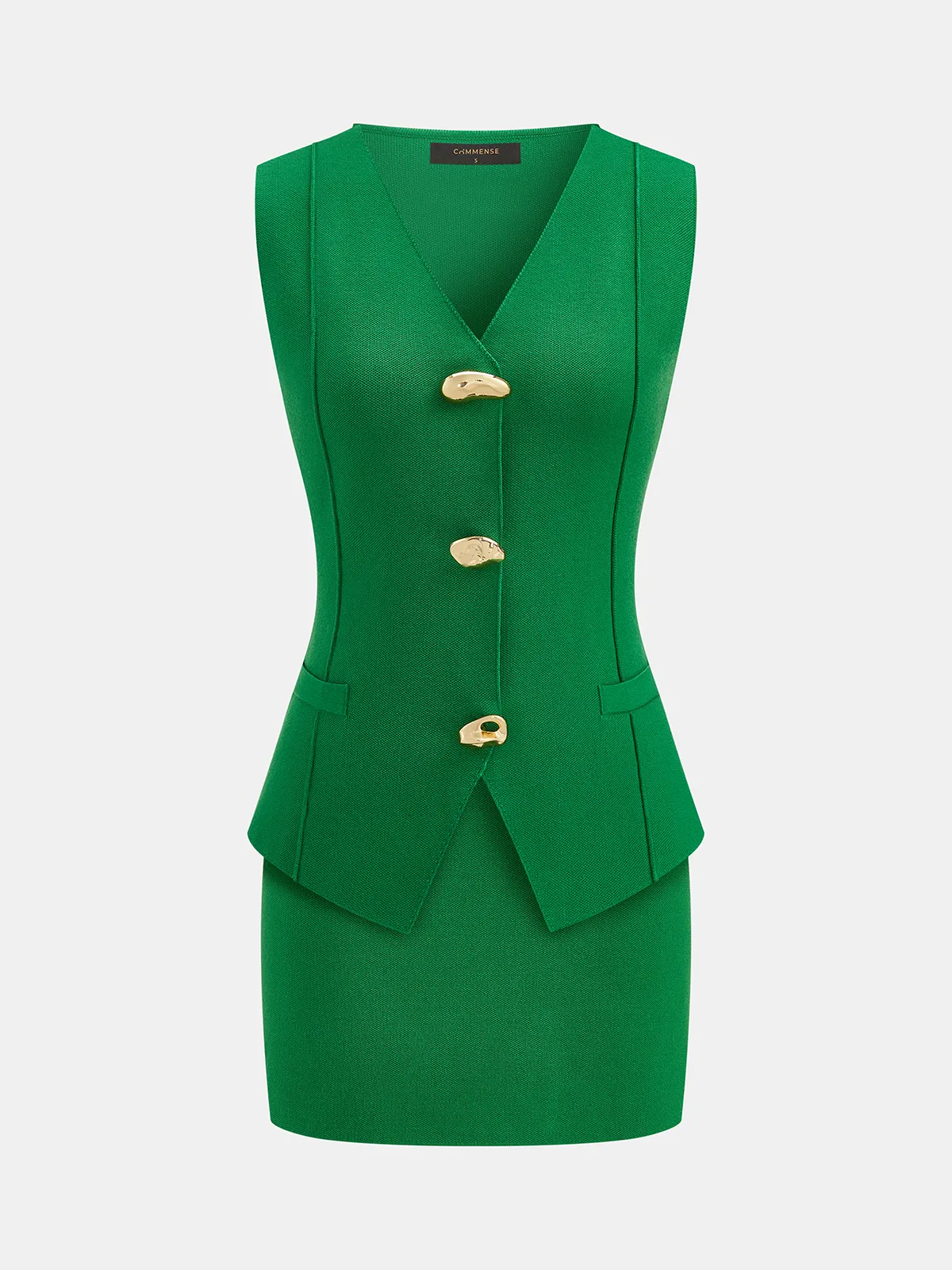 Metal Button Knit Vest & Mini Skirt Set sold by COMMENSE product image thumbnail 2