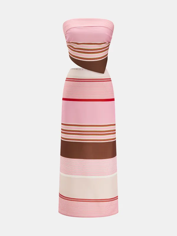 Striped Strapless Asymmetric Top & Skirt Set made by COMMENSE