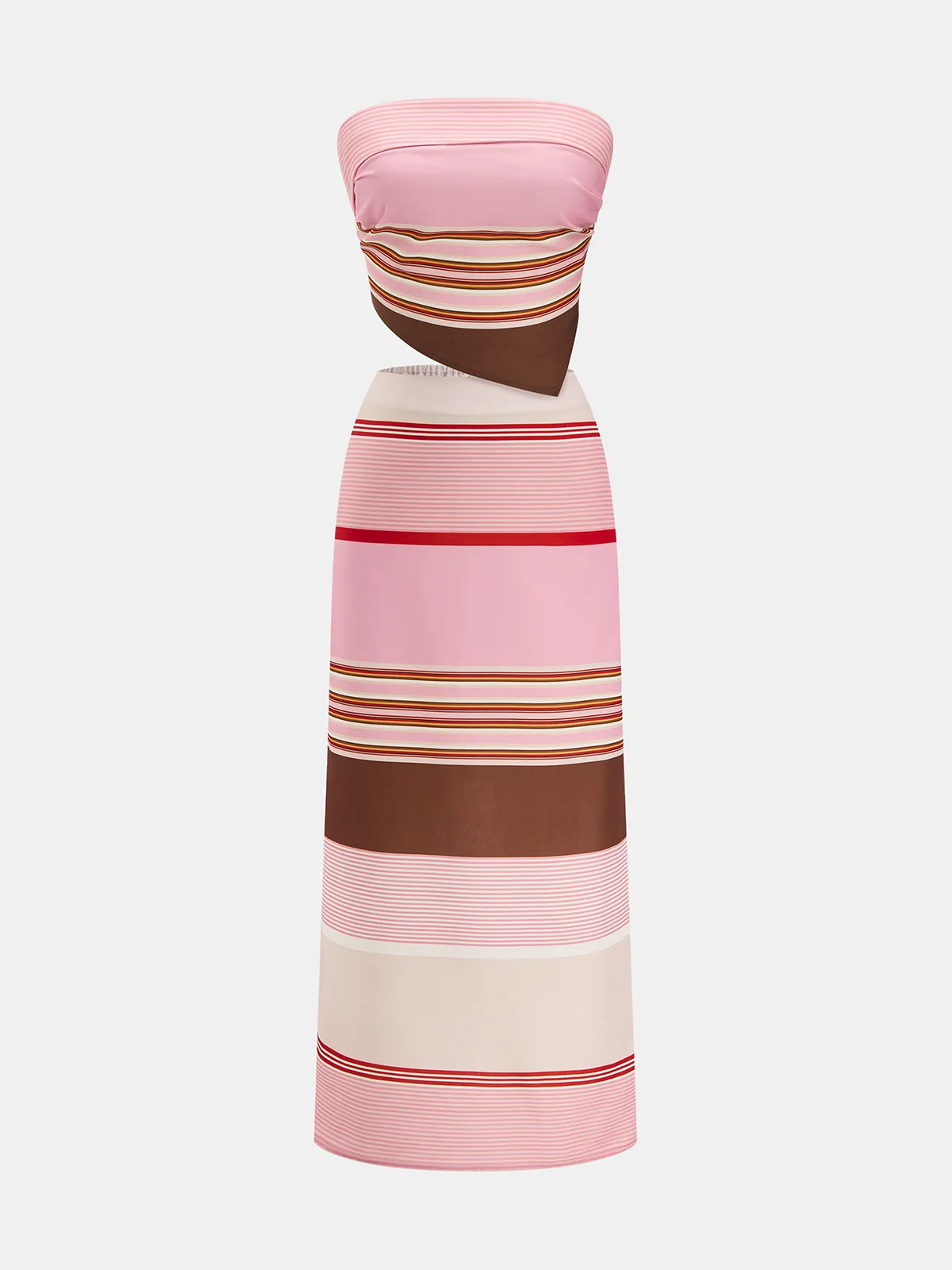 Striped Strapless Asymmetric Top & Skirt Set sold by COMMENSE