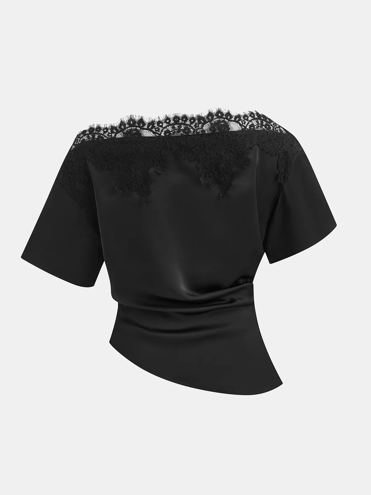 Satin Off-Shoulder Lace Trim Asymmetrical Top sold by COMMENSE product image thumbnail 2