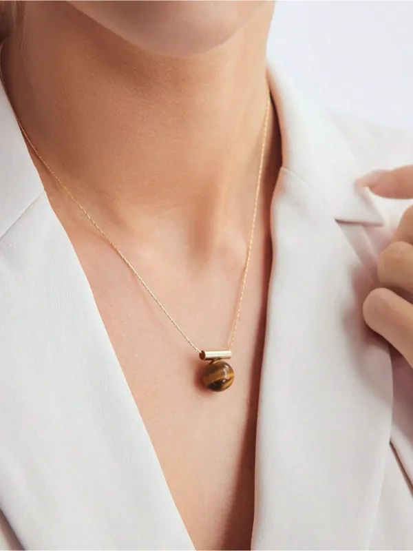 Minimalist Tiger Eye Pendant Necklace made by COMMENSE