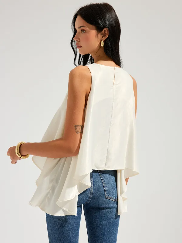 Sleeveless Flowy Asymmetric Ruffled Blouse made by COMMENSE