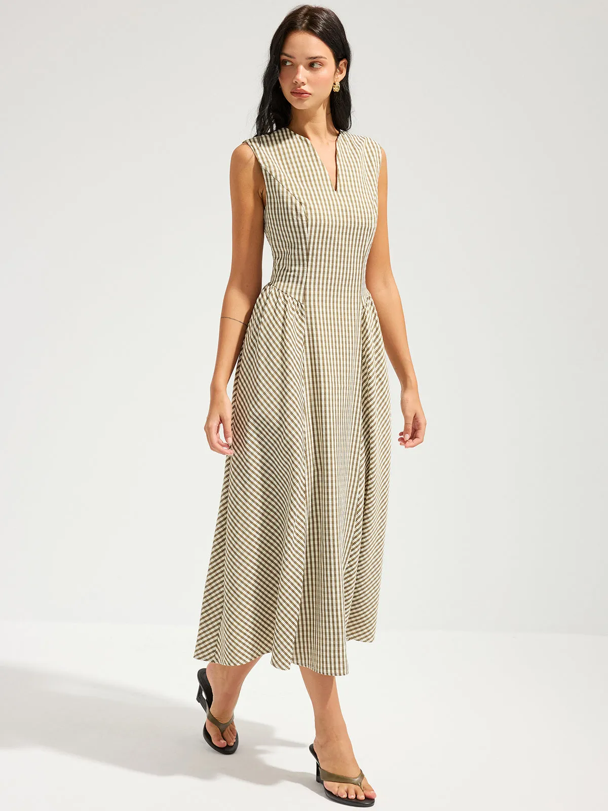 Cotton Blend Check Sleeveless Maxi Dress sold by COMMENSE product image thumbnail 3