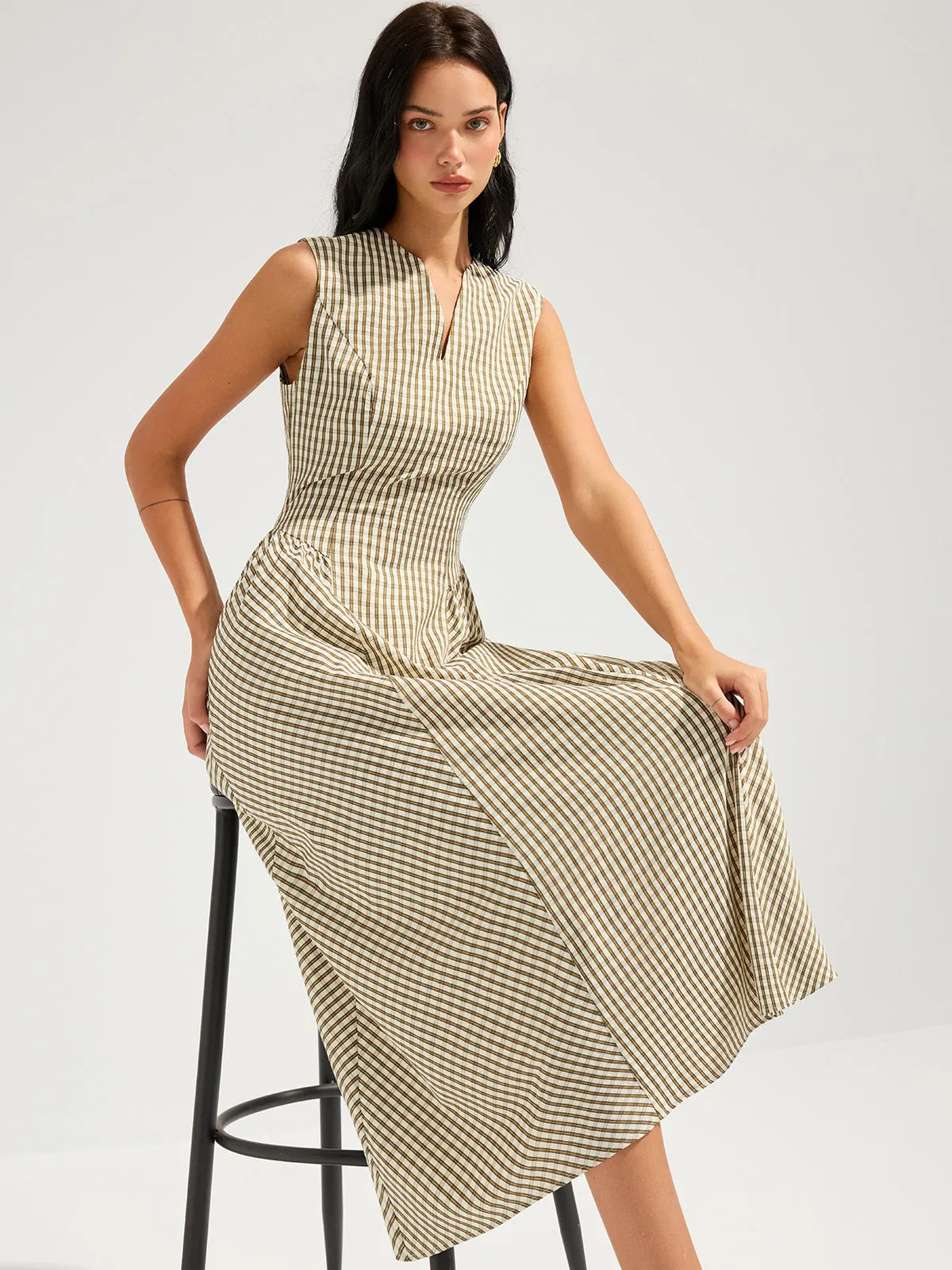 Cotton Blend Check Sleeveless Maxi Dress sold by COMMENSE