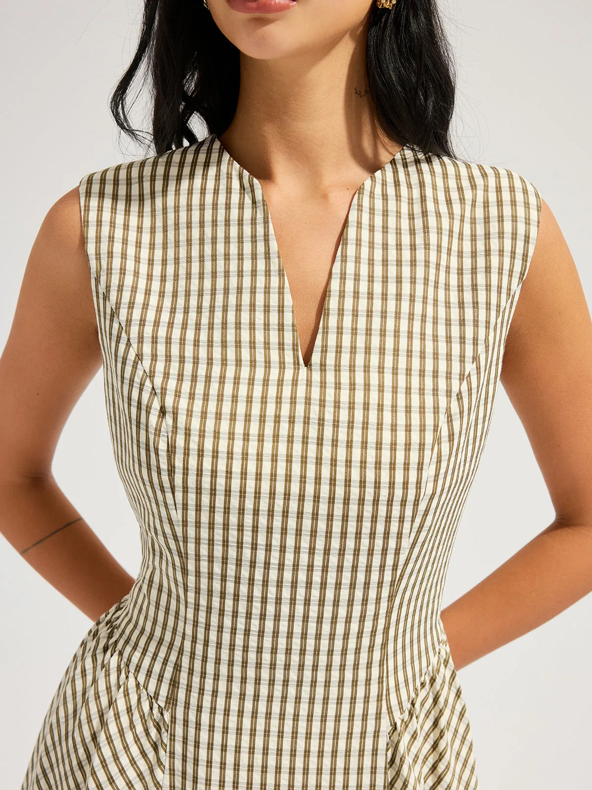 Cotton Blend Check Sleeveless Maxi Dress sold by COMMENSE product image thumbnail 5