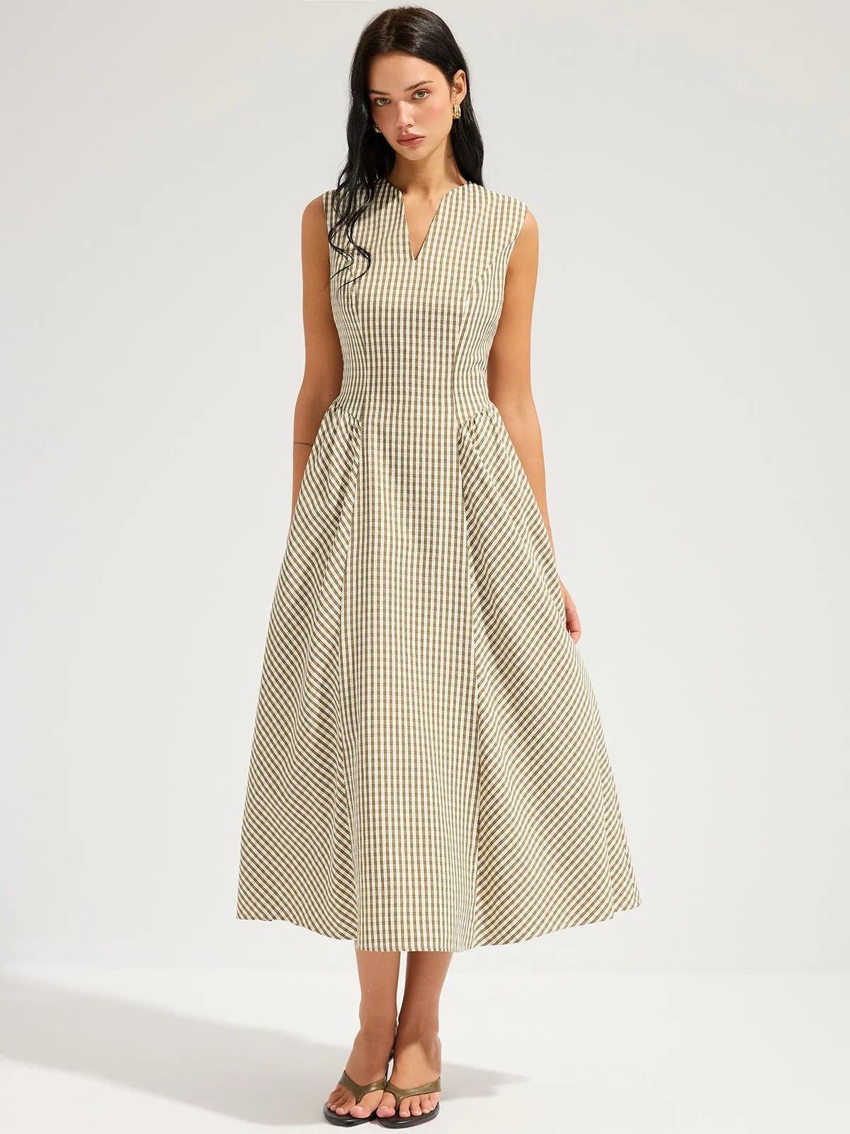 Cotton Blend Check Sleeveless Maxi Dress sold by COMMENSE product image thumbnail 2