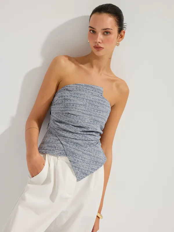 Geometric Print Strapless Ruched Top made by COMMENSE