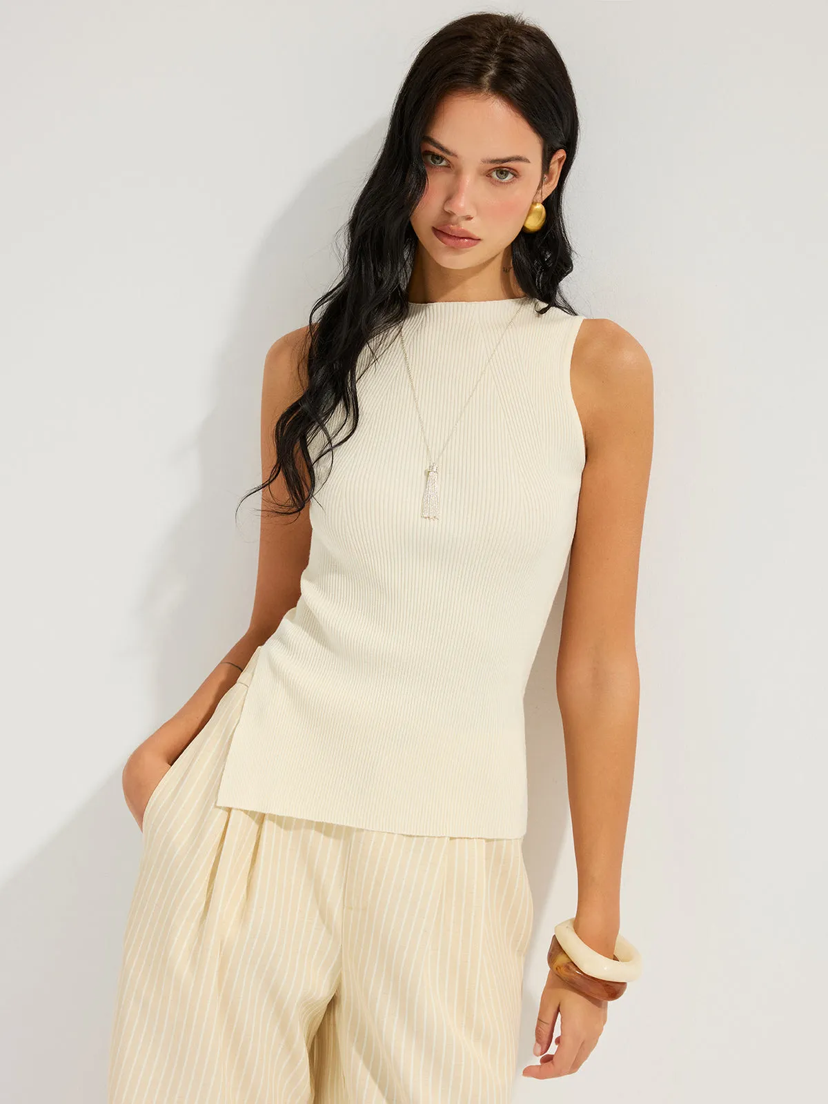 Slim Fit Ribbed Sleeveless Knit Top sold by COMMENSE product image thumbnail 4