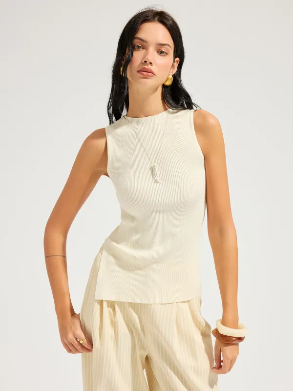 Slim Fit Ribbed Sleeveless Knit Top made by COMMENSE