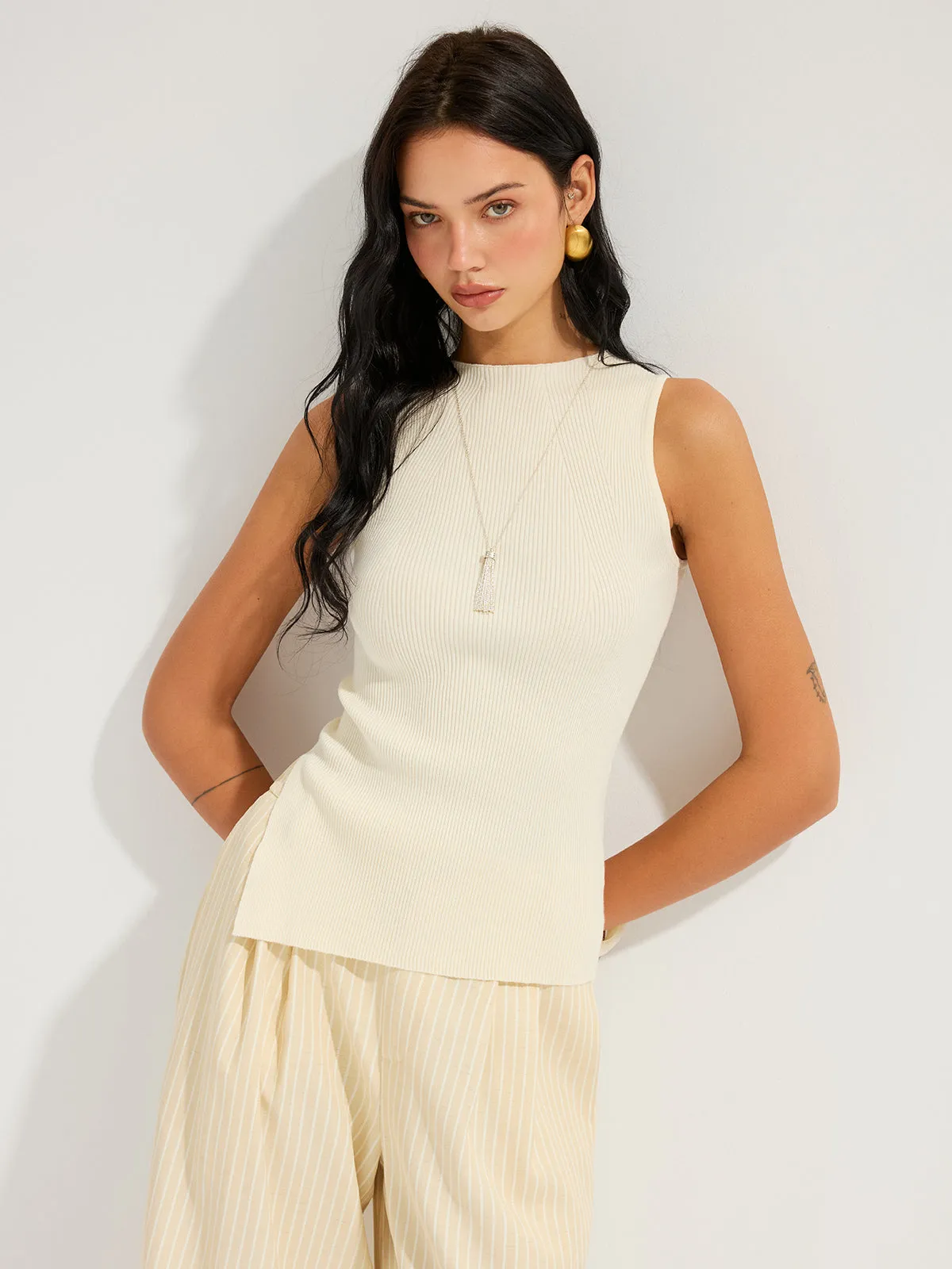 Slim Fit Ribbed Sleeveless Knit Top sold by COMMENSE product image thumbnail 5