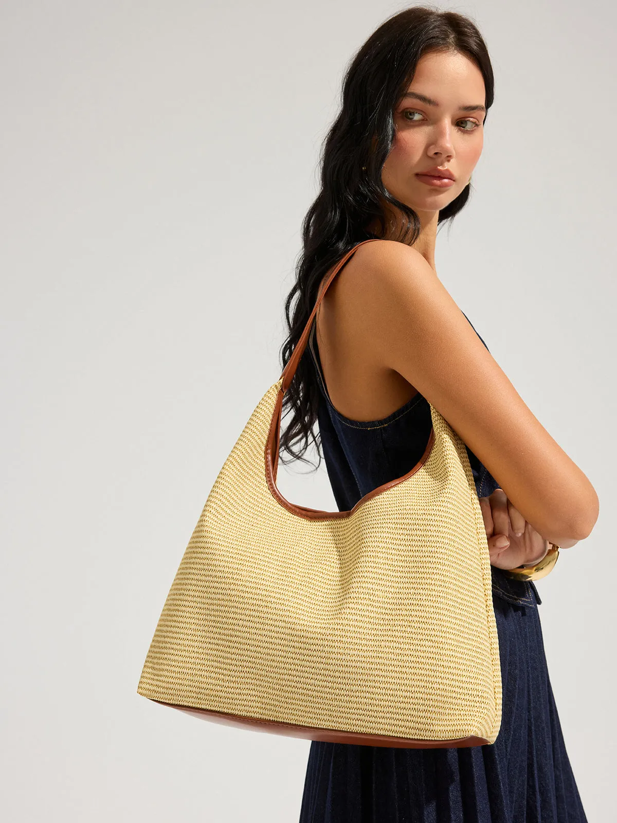 Straw-Texture Woven Hobo Bag sold by COMMENSE product image thumbnail 2