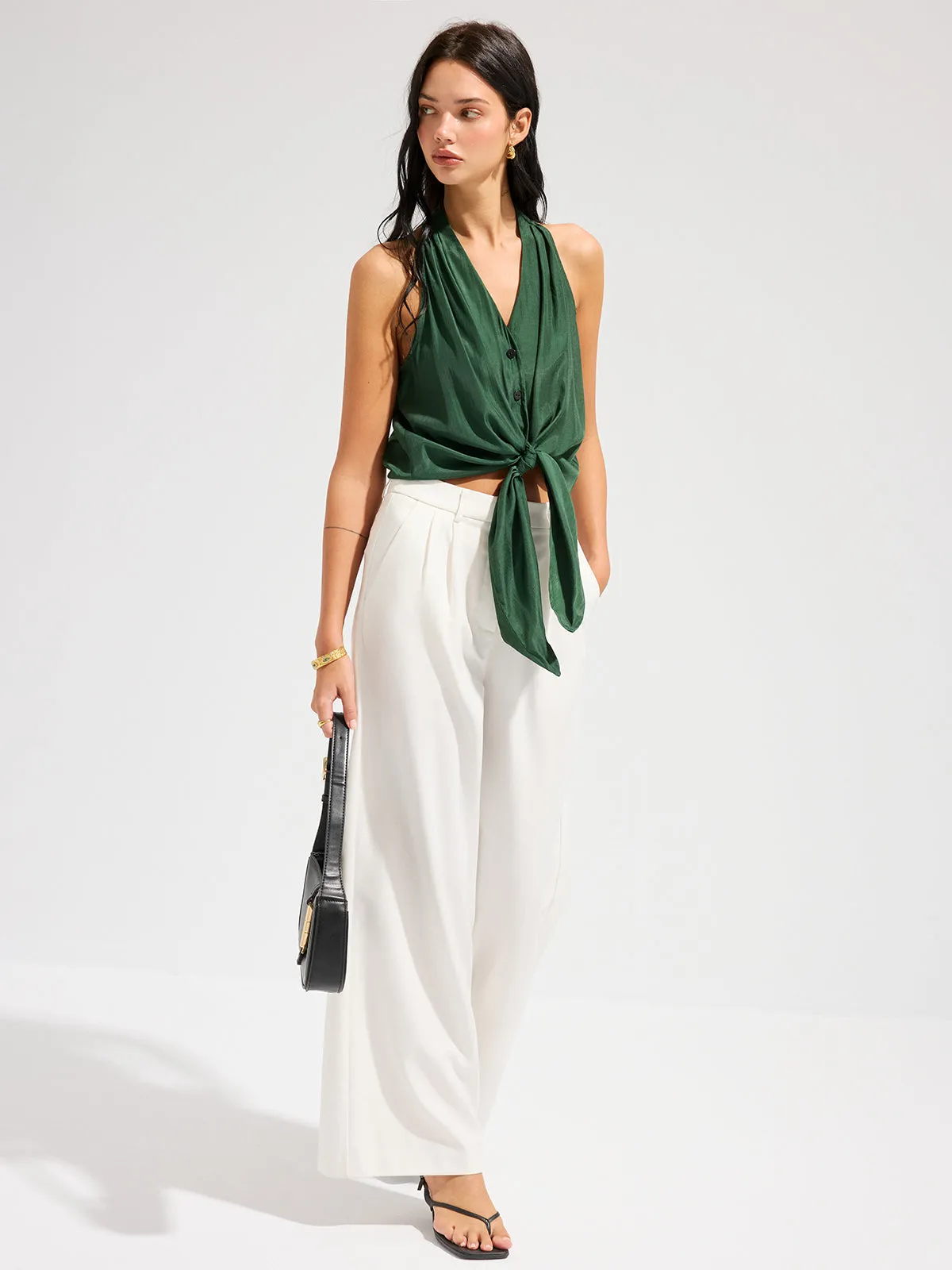 V-Neck Tie-Front Sleeveless Top sold by COMMENSE product image thumbnail 3