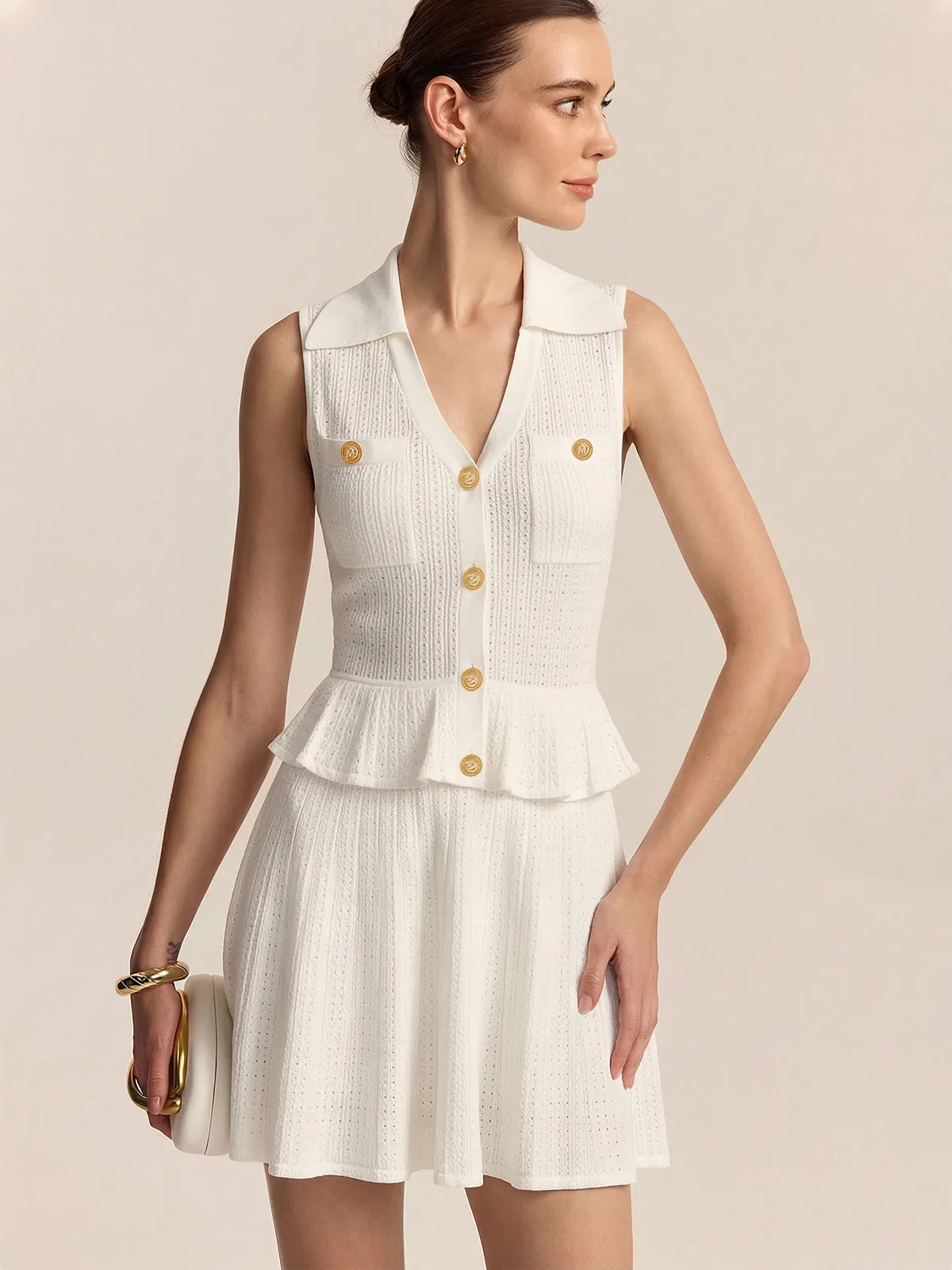 Eyelet Knit Peplum Top & Mini Skirt Set sold by COMMENSE