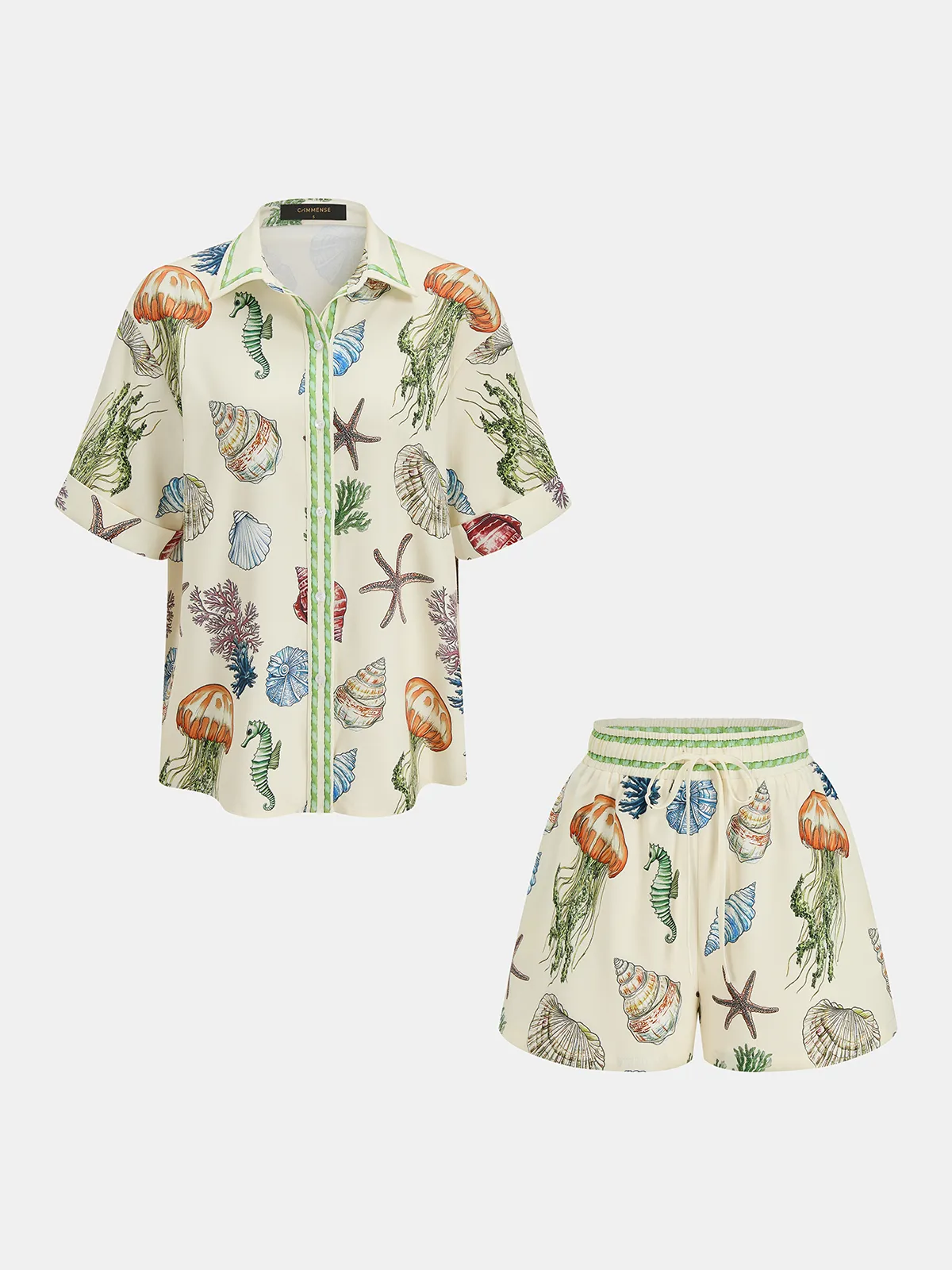 Marine Print Shirt & Drawstring Shorts Set sold by COMMENSE product image thumbnail 2
