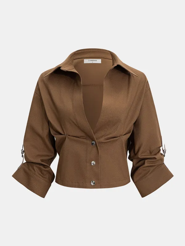 Cropped Collar Buttoned Shirts made by COMMENSE