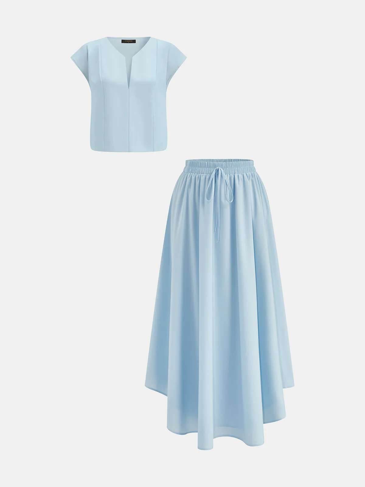 V-Neck Cap Sleeve Top & Drawstring Skirt Set sold by COMMENSE product image thumbnail 2