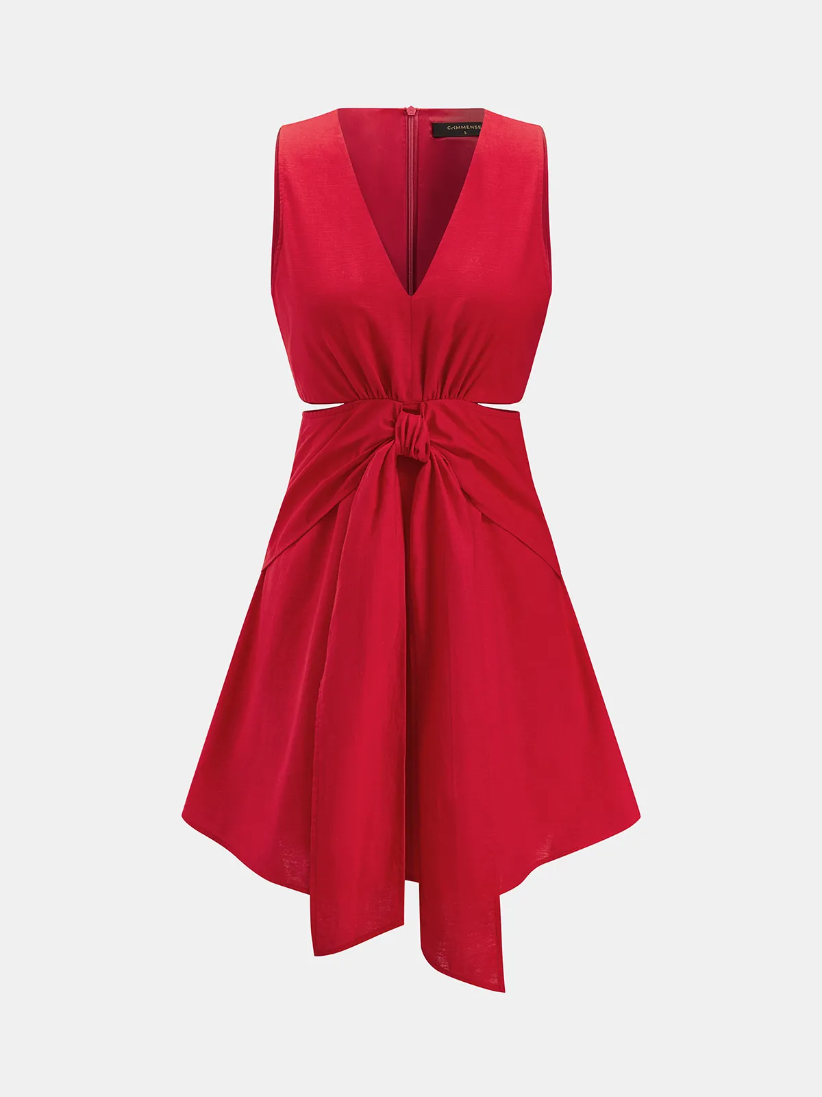 Cotton Linen Cutout Knot Mini Dress sold by COMMENSE product image thumbnail 2
