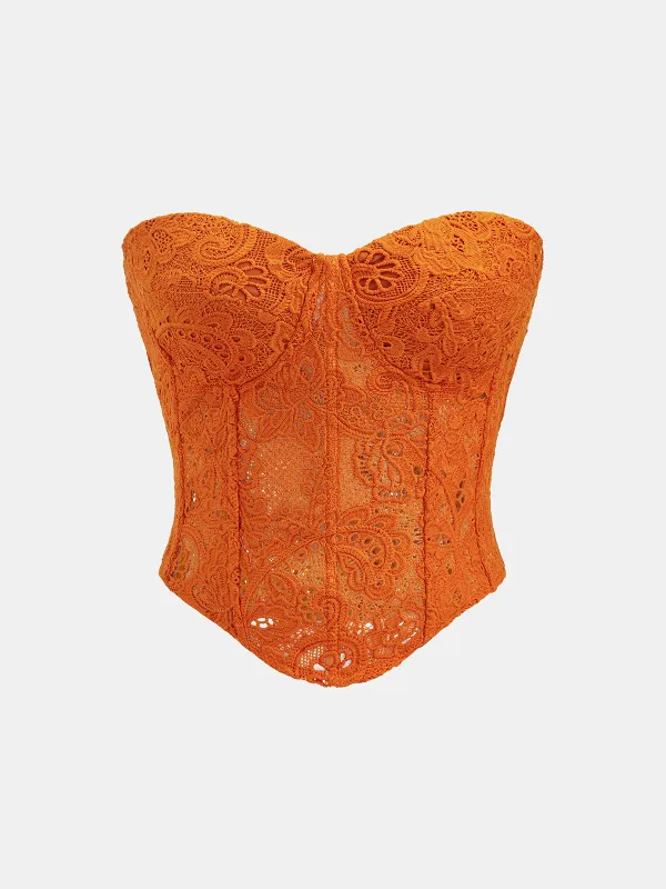 Guipure Lace Sweetheart Neck Corset Top made by COMMENSE