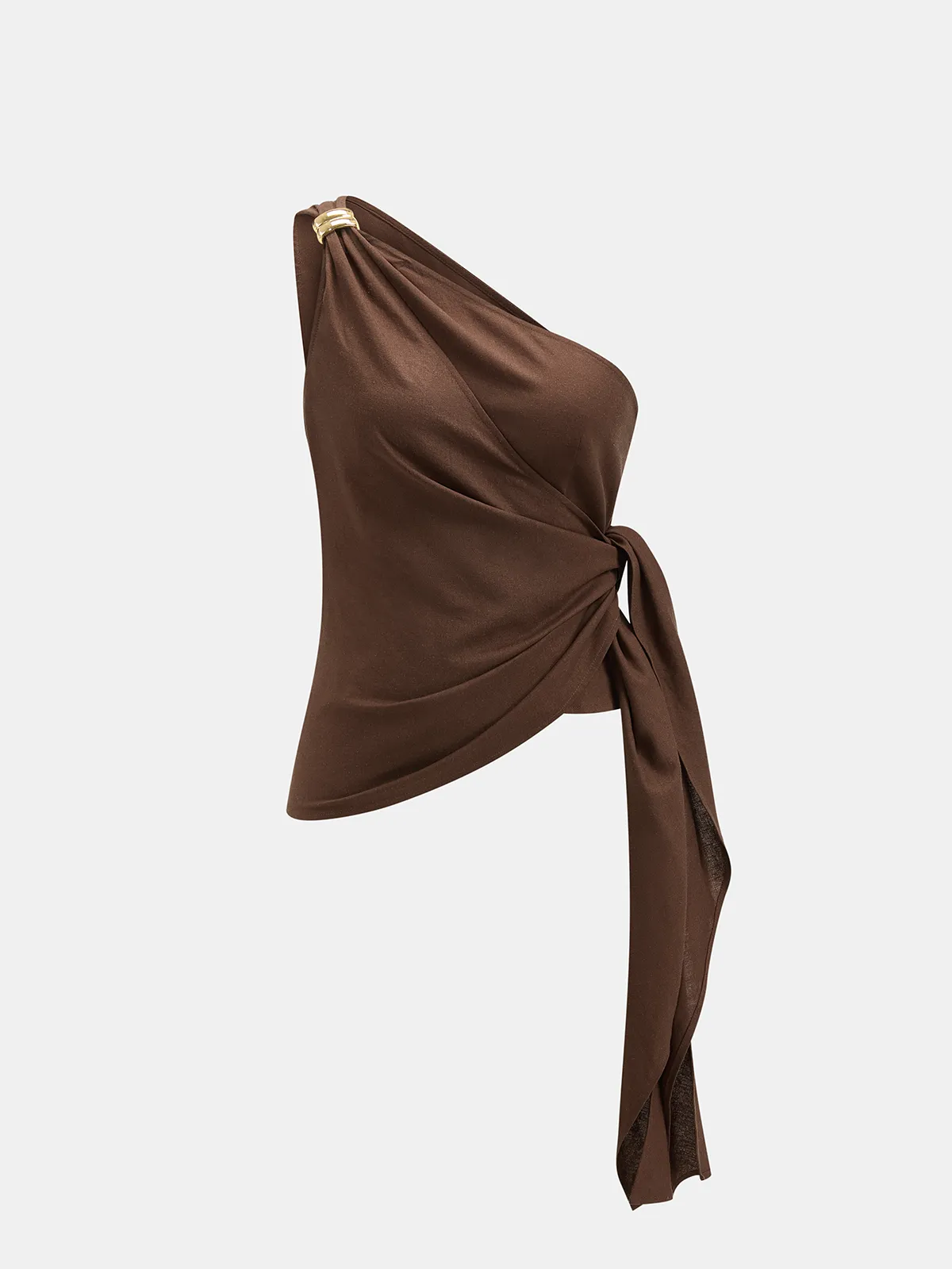 One-Shoulder Metal Detail Tie Top & Pants Set sold by COMMENSE product image thumbnail 2