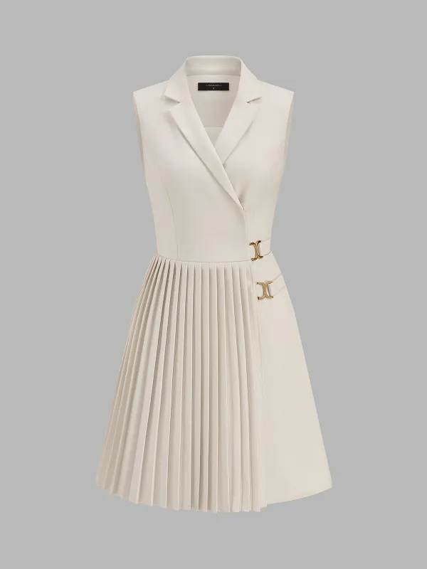 Sleeveless Lapel Pleated Mini Dress made by COMMENSE