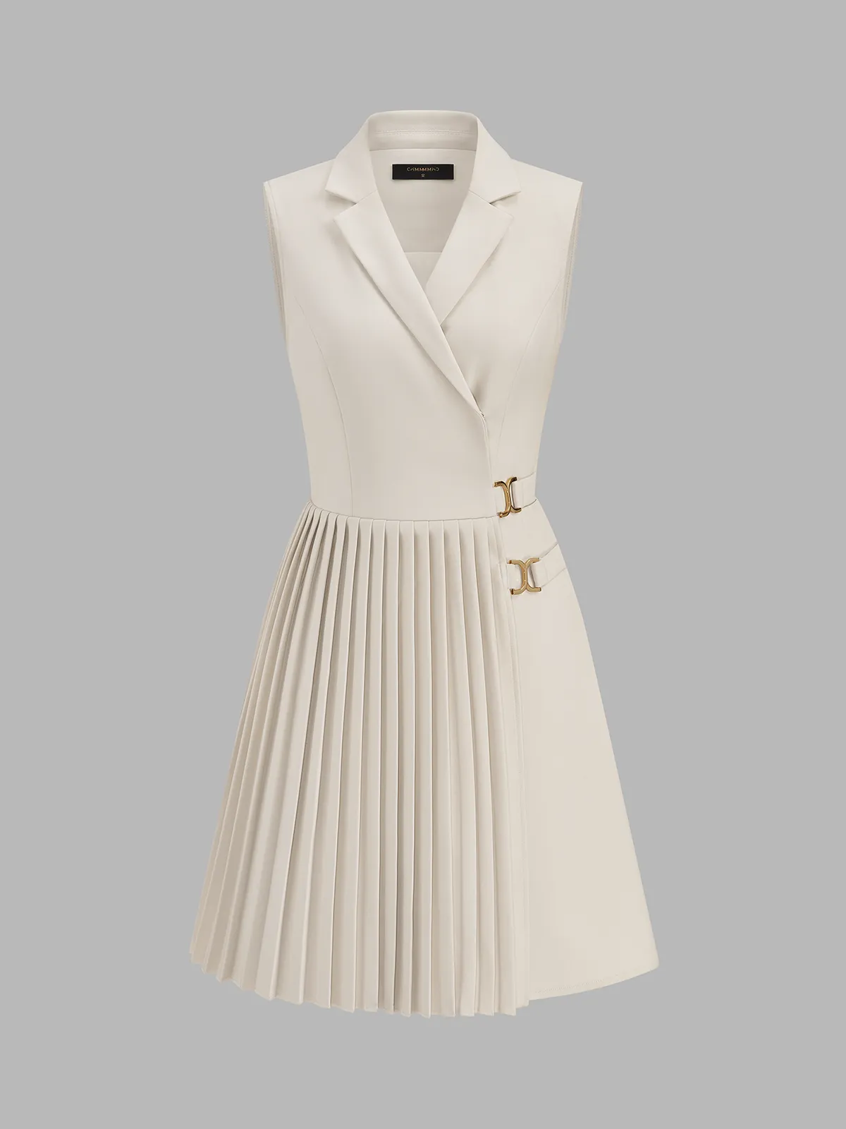 Sleeveless Lapel Pleated Mini Dress sold by COMMENSE