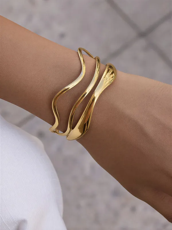 Irregular Wavy Open Cuff Bangle made by COMMENSE