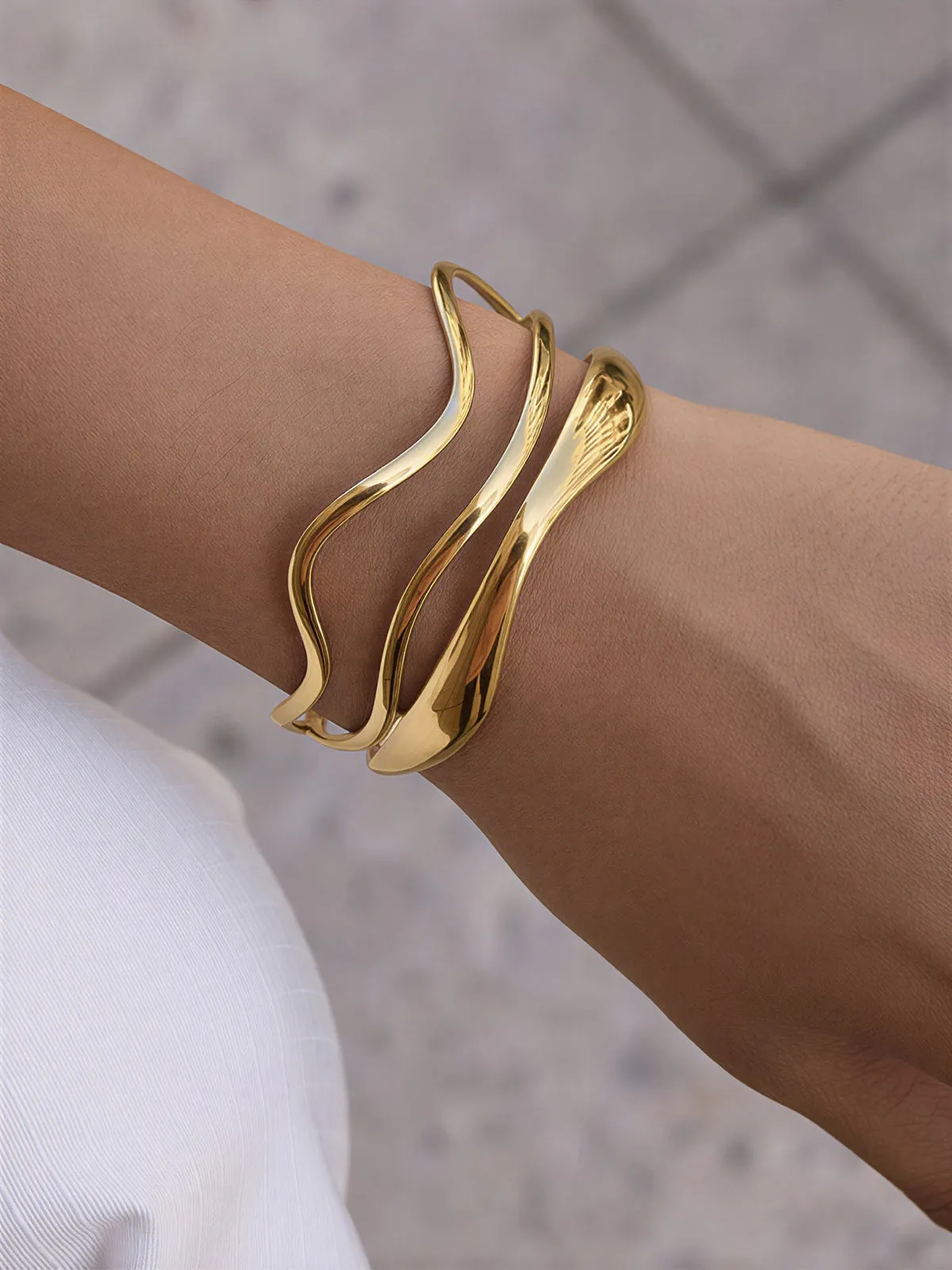 Irregular Wavy Open Cuff Bangle sold by COMMENSE