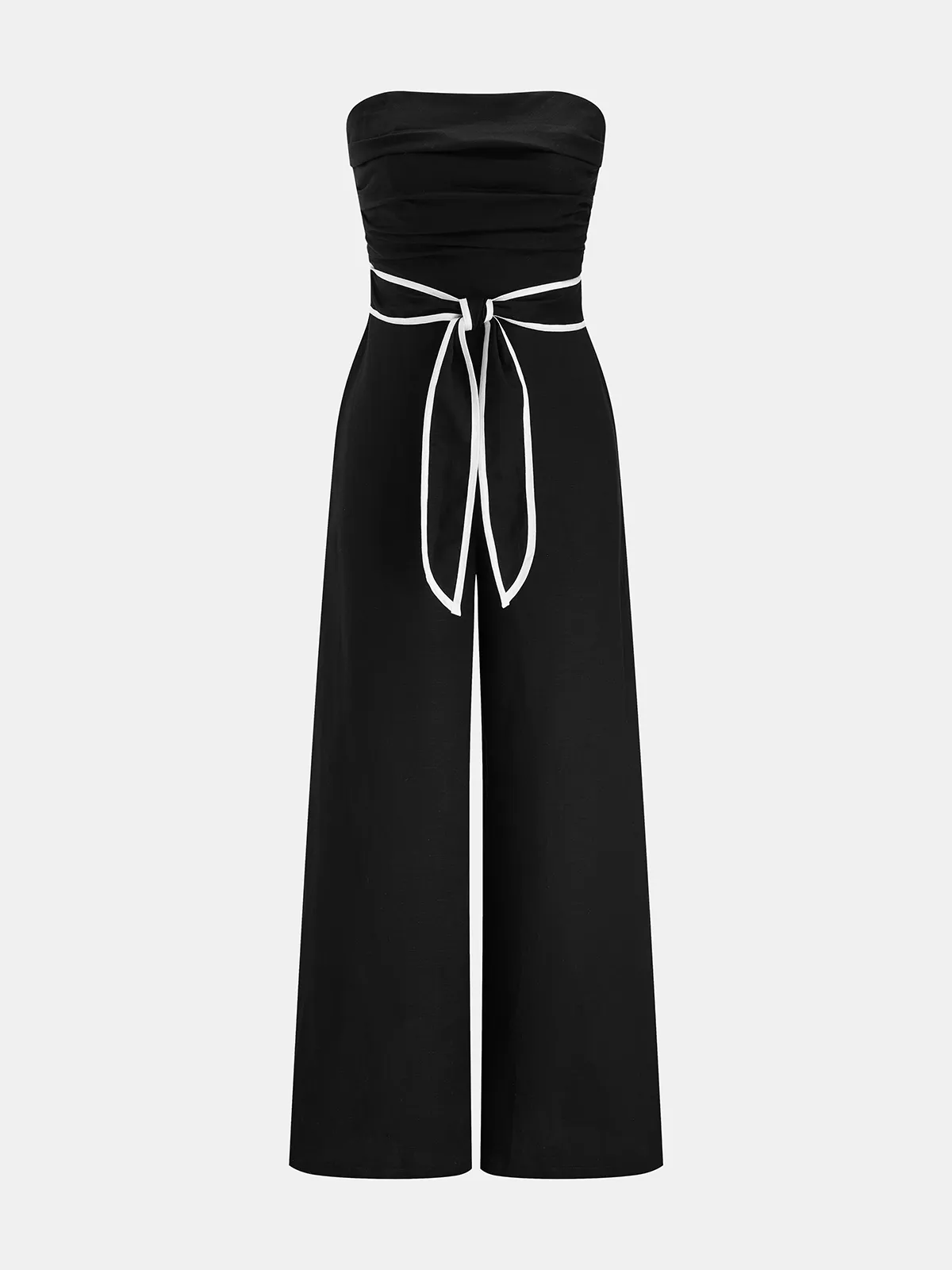 Linen-Blend Strapless Tie-Waist Wide Leg Jumpsuit sold by COMMENSE product image thumbnail 2