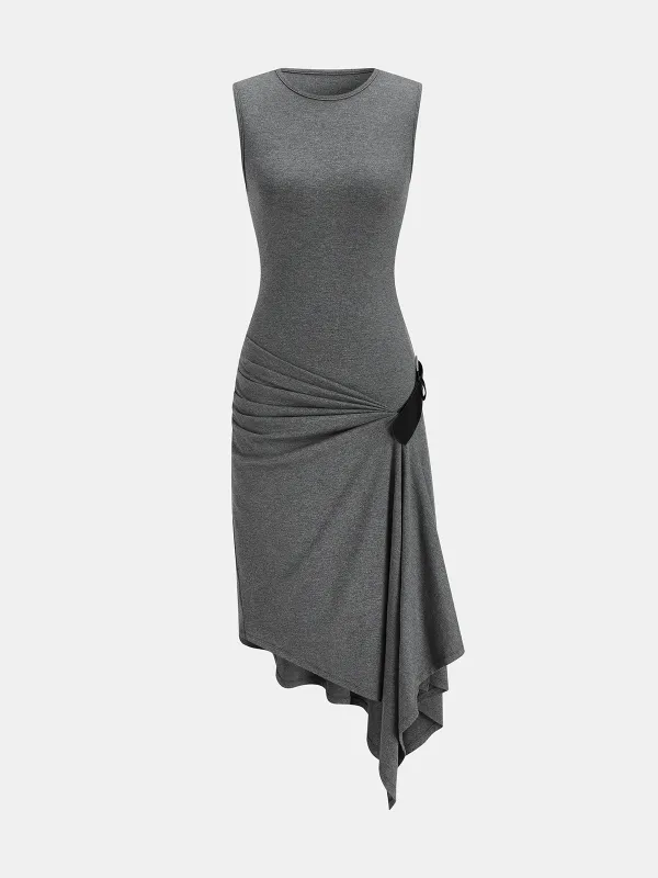 Sleeveless Ruched Belted Asymmetrical Dress made by COMMENSE