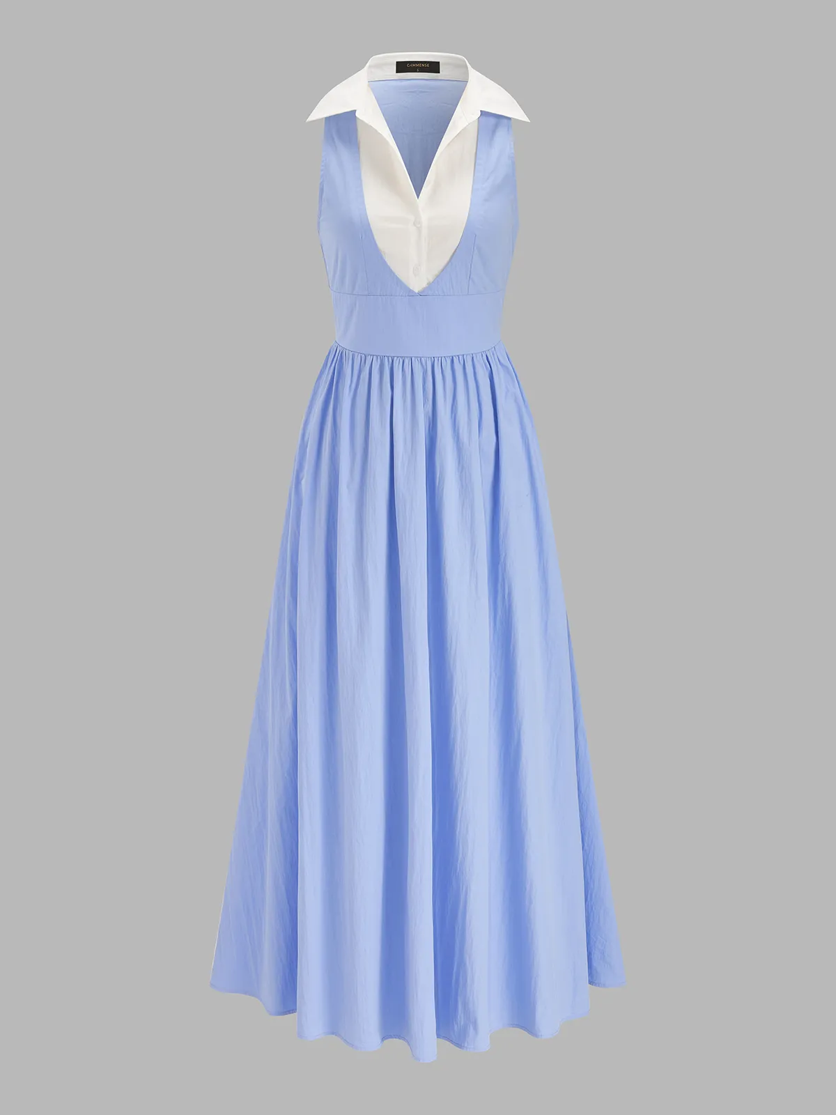 Cotton Blend Sleeveless Collared Maxi Dress sold by COMMENSE product image thumbnail 2