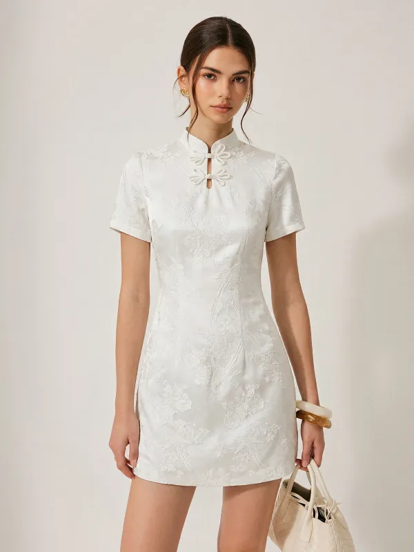 Floral Jacquard Cheongsam Mini Dress made by COMMENSE