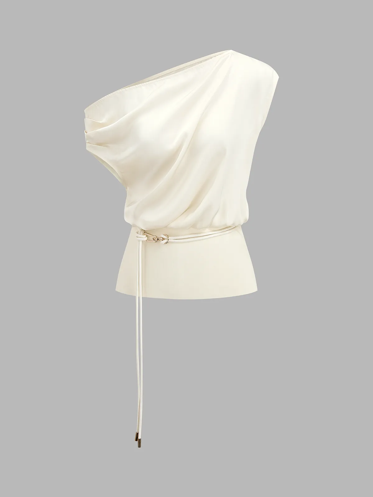 One Shoulder Belted Satin Top sold by COMMENSE